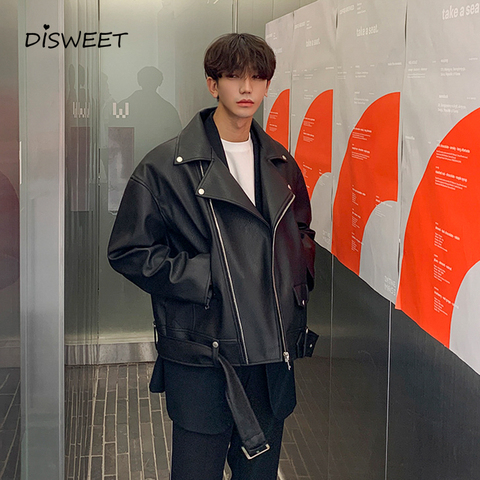 Solid PU Jacket Men Korean Long Sleeve Loose Lapel Black Jacket Men's Simple Slim Warm Winter Jacket Boy 2022 ► Photo 1/6
