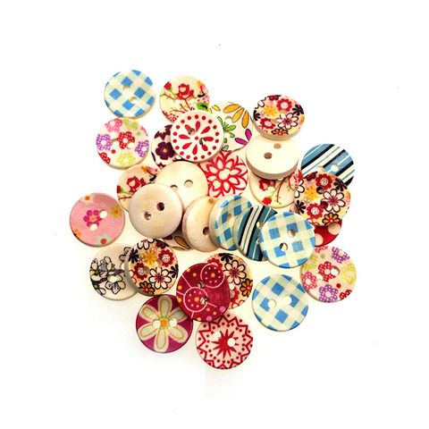 50PCs Wood Sewing Buttons Scrapbooking 2 Holes Flower Mixed Random 15mm Dia. Costura Botones Decorate bottoni botoes B20428 ► Photo 1/2