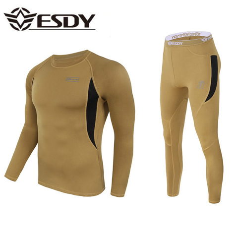 Men's Tactical Sport Warm Fleece Compression Thermal Underwear Set sweat Quick Drying Thermo Breathable Elasticity Tops pants ► Photo 1/6