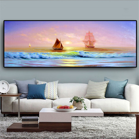 Sailing Ship At Sea Sailboat Wave Oil Painting on Canvas Posters and Prints Cuadros Wall Art Pictures For Living Room ► Photo 1/5