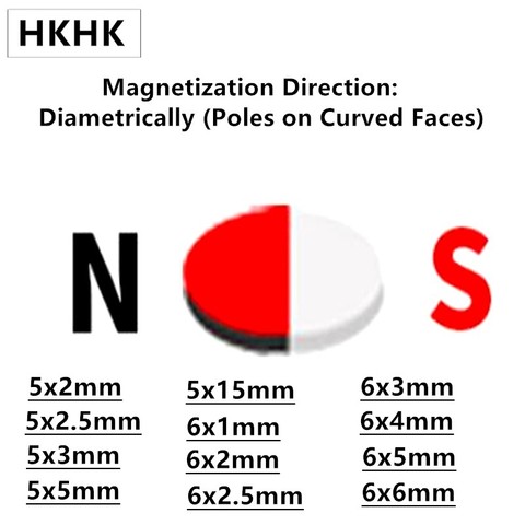 hall magnetic NdFeB Magnet 5x2 5x2.5 5x3 5x5 5x15 6x1 6x2 6x2.5 6x3 6x4 6x5 6x6 mm Diametrically Magnetized N45H ► Photo 1/6