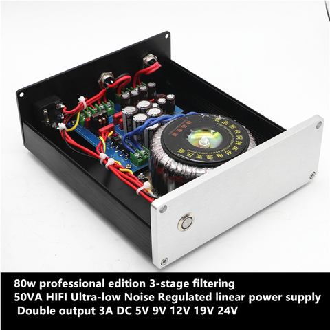 80w professional edition 3-stage filtering 50VA HIFI Ultra-low Noise Regulated linear power supply Double output DC5V 12V 3A 24V ► Photo 1/6
