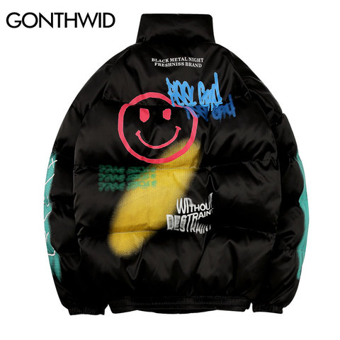 GONTHWID Graffiti Print Puffer Cotton Padded Parkas Streetwear Hip Hop Casual Thick Warm Jackets Coats Hipster Fashion Winter Co ► Photo 1/6