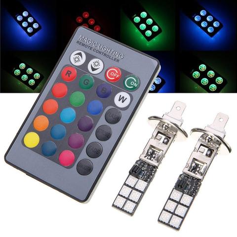 Colorful H1 5050 12SMD RGB LED Car Headlight Fog Light Lamp With Remote Control ► Photo 1/6