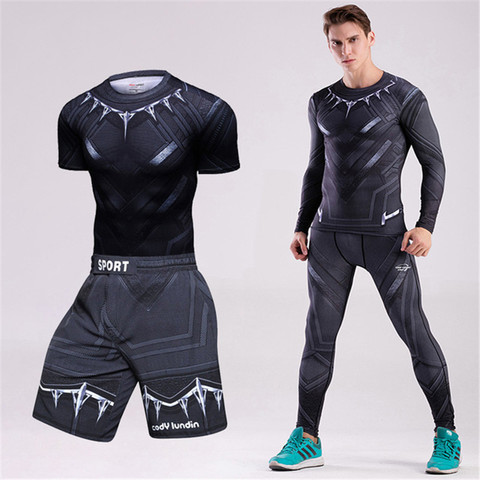 Compression Shirt Black Panther Spider Fitness Winter Soldier Gym Workout MMA Rashguard BJJ Men Jiu Jitsu Running Jogging Set ► Photo 1/6