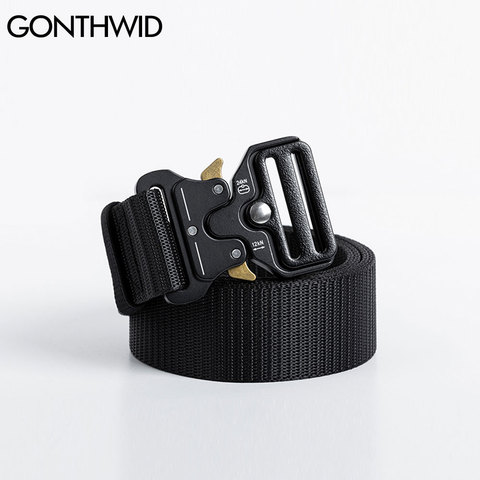 GONTHWID Automatic Metal Buckle Adjustable Tactical Belts Streetwear Men Hip Hop Fashion Harajuku Military Nylon Waist Belt ► Photo 1/6