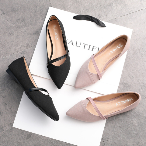 Women Flats Pink Black Pure Color Plus Small Size 33 34 Large 42 43 44 45 Suede Leather Pointed Toe Office Lady Flat Heel Shoes ► Photo 1/5