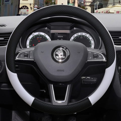 100% DERMAY Brand Leather Car Steering wheel Cover Anti-slip for Skoda Fabia 1 2 3 I II III Auto interior Accessories ► Photo 1/6