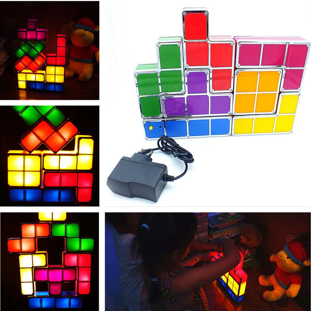 New DIY Tetris Puzzle Light Stackable LED Night Constructible 7 Block Desk Lamp 