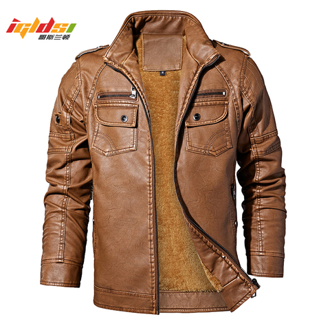 Men's Winter Leather Jackets Autumn Business Casual Thicken Fleece Coats Male Fashion Motorcycle Outwear Faux Leather Jacket ► Photo 1/6