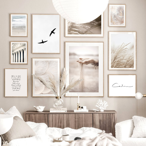 Sand Falling Reeds Mushroom Birds Calm Beach Nordic Poster Wall Art Print Canvas Painting Decoration Pictures For Living Room ► Photo 1/6