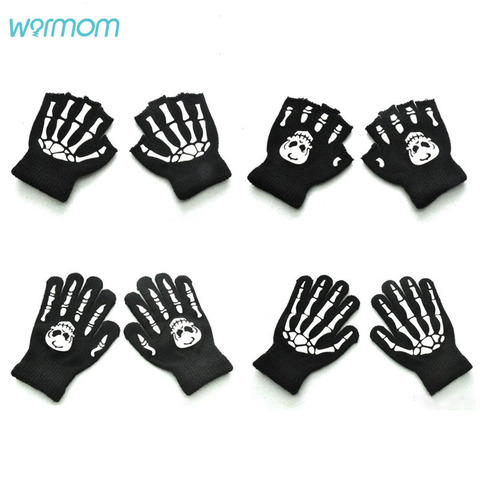 Warmom Children Kids Halloween Gloves Luminous Skull Baby Boys Girls Winter Warm Gloves Kids Mittens Gloves For Halloween Gift ► Photo 1/6