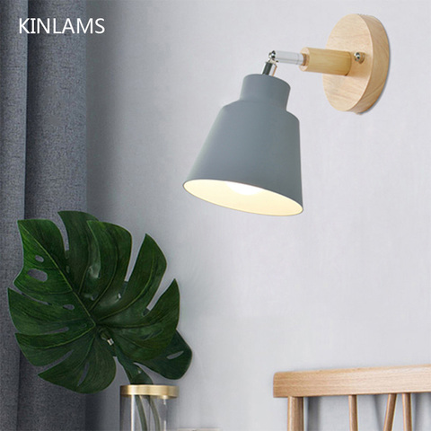 Nordic wall lamp simple wooden 4 color bedside wall llight E27  for bedroom corridor living room, free to rotate ► Photo 1/6