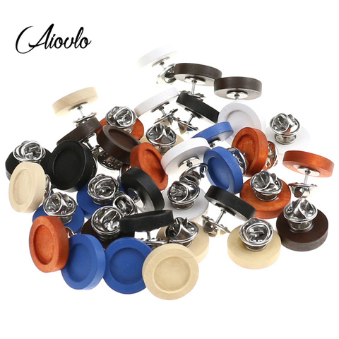 Aiovlo 20pc/lot Fit 12mm Wood Cabochon Brooch Base Holder Brooch Stainless Steel Pin Badge Holder for Diy Jewelry Making Finding ► Photo 1/6