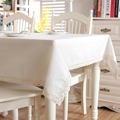 Christmas Linen Cotton Thicken Solid Tablecloth White Lace Hem Splice Washable Coffee Dinner Table Cloth for Wedding Banquet ► Photo 1/6