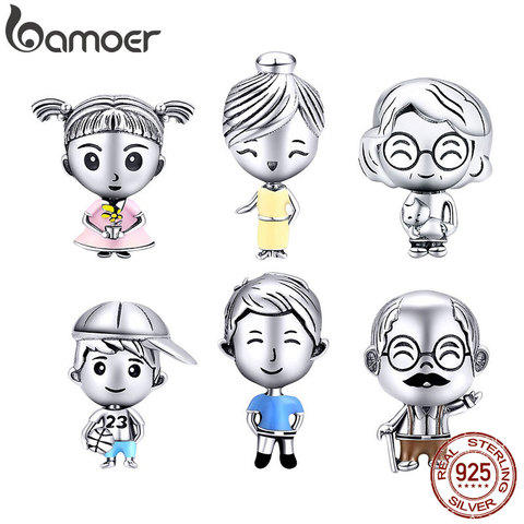 bamoer 6 styles Family Collection Metal Beads 925 Sterling Silver Charm fit Original Bracelet Fashion DIY Jewelry BSC177 ► Photo 1/6