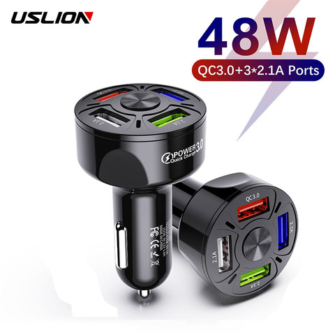 USLION 48W Quick Car Charge 7A Mini 4 Ports USB Fast Charging For iPhone 11 Xiaomi Huawei Mobile Phone Charger Adapter in Car ► Photo 1/6