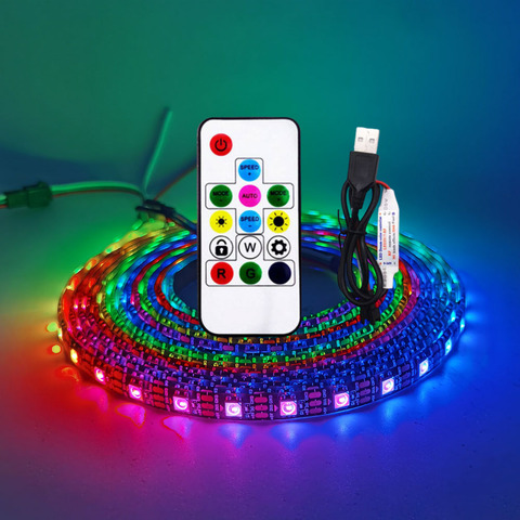 USB LED Strip RGB WS2812 WS2812B Addressable Pixel Tape 14Keys Remote Controller For TV Back Under Cabinet Lamp DC5V 1-5M ► Photo 1/6