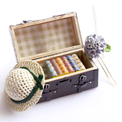 1/12 Dollhouse Miniature Carrying Vintage Leather Wood Suitcase Luggage Classic Toys Pretend Play Furniture Toys ► Photo 1/6