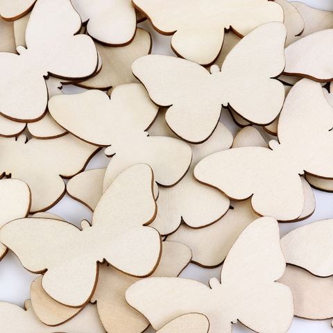 TINKSKY 50pcs Natural Unfinished Cutout Shape Wooden Butterfly ► Photo 1/6