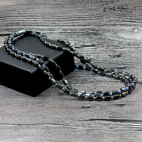 New Simple Classic Magnetic Hematite Beads Necklace with Baby Blue Gold Silver Color Spacer Beads Healing Therapy for Men Women ► Photo 1/6