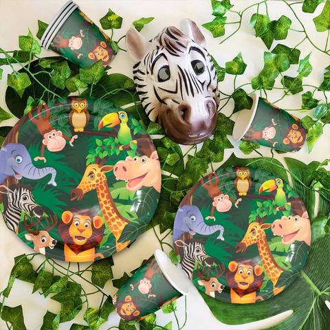 HUIRAN Jungle Animal Supplies Tableware Happy Birthday Party Decor Kids Boy Jungle Theme Party Safari Party Decor Green Forest ► Photo 1/6