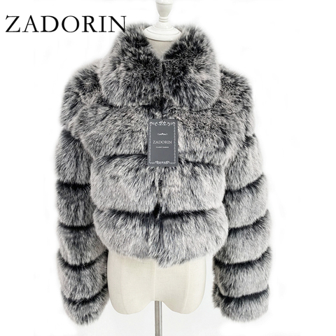 ZADORIN 2022 Fashion Cropped Fur Top Women FAUX Fox Fur Coat Plus Size Turn Down Fur Collar Winter Coat Women Fluffy Fur Jacket ► Photo 1/6