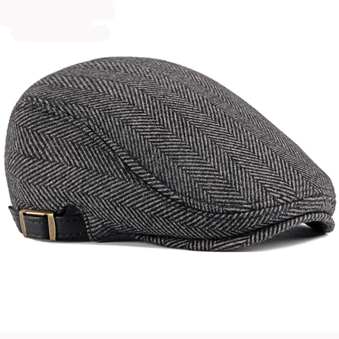 HT2888 Berets Men High Quality Autumn Winter Wool Hat Striped Ivy Newsboy Flat Cap Artist Painter Hat Male Adjustable Beret Cap ► Photo 1/6