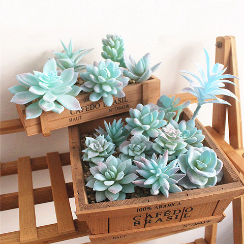 39Styles Blue Flocked Artificial Succulents Plants Home Garden Bedroom Living Room Bathroom Decoration Party Desktop Mini Bonsai ► Photo 1/3