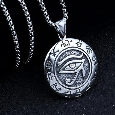 HNSP Punk Viking Round Horus Eye Pendant Necklace For Men Male Stainless steel chain ► Photo 1/6