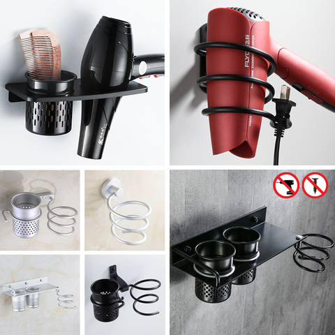 Multi-function Bathroom Hair Dryer Holder Wall Mounted  Rack Space Aluminum Shelf Storage Organizer Hairdryer Holder F1009 ► Photo 1/6