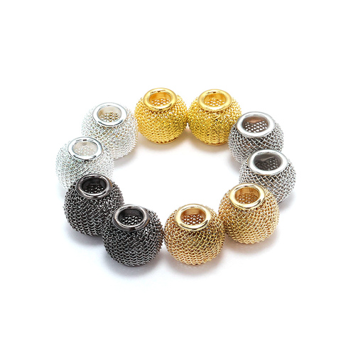 10pcs/lot 10*12mm Metal Mesh Bead Big Large Hole Spacer Beads for DIY European Charms Bracelet Jewerlry Findings Supplies ► Photo 1/6