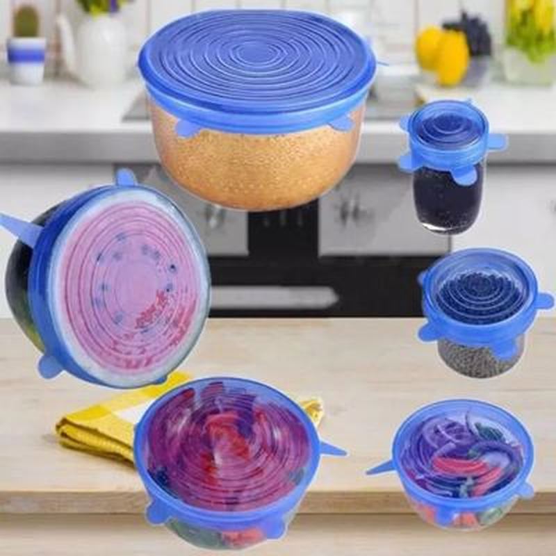 6 Pcs Universal Silicone Stretch Suction Pot Lids Kitchen Cover Pan Bowl Stopper 