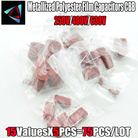 KIT 75PC=15value*5pcs Metallized Polyester Film Capacitors CBB Assortment Kit 250V 400V 630V 4.7nF ~ 1000nF ► Photo 1/1