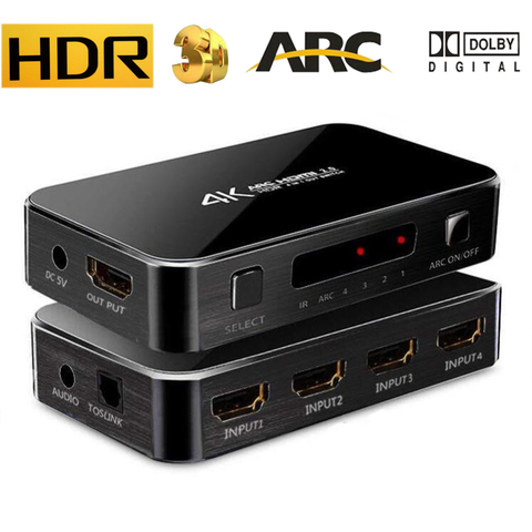 4KX2K 4 port HDMI Switch HDMI Switcher 4X1 audio toslink Aux stereo 3D&full HD1080p with remote control&power supply HDMI 1.4V ► Photo 1/6