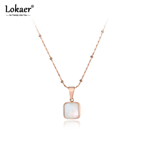 Lokaer White Shell Square Pendant Necklaces For Girls Rose Gold Titanium Stainless Steel Female Chain Choker Necklace N19145 ► Photo 1/5