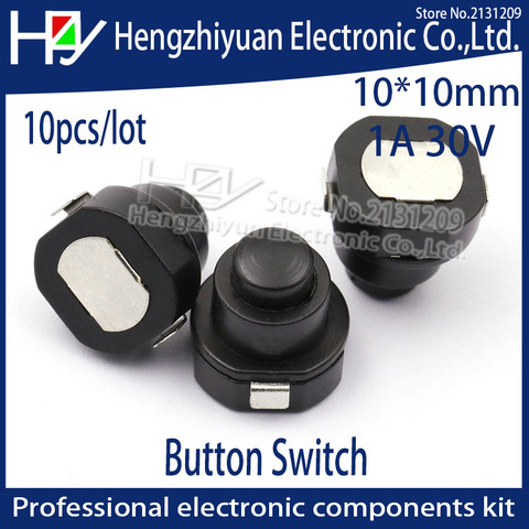 Hzy 10PCS/ lot Flashlight Torch Part Round Push Button Switch Black DC 30V 1A 10mm x 10mm (D*H) ► Photo 1/2