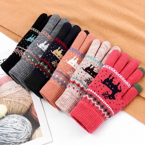 Rimiut Fashion Knitted Thick Gloves For Men & Women Christmas Deer Printed Warm Autumn Winter Full finger Gloves 2 Style 6 Color ► Photo 1/6