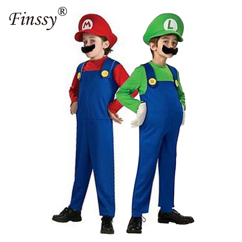 Boys Super Mario Luigi Brothers Bros Plumber Fancy Dress Up Party Costume 