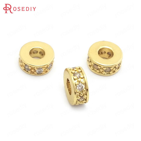 (37826)10PCS 7MM 24K Gold Color Brass with Zircon Round Spacer Beads Bracelets Beads Jewelry Making Supplies Diy Accessories ► Photo 1/4