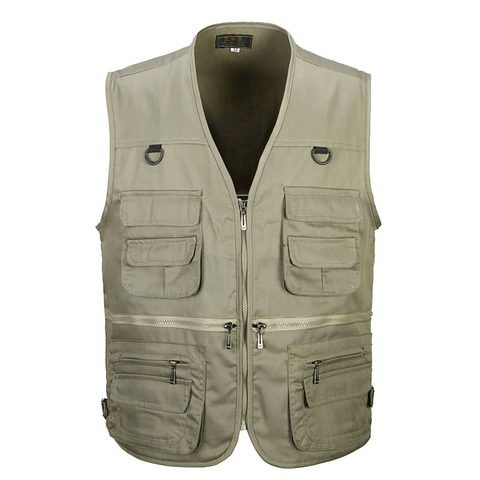 Men Cotton Multi Pocket Vest Summer New Male Casual Thin Sleeveless Jacket With Many Pockets Mens Photographer Baggy Waistcoat ► Photo 1/6