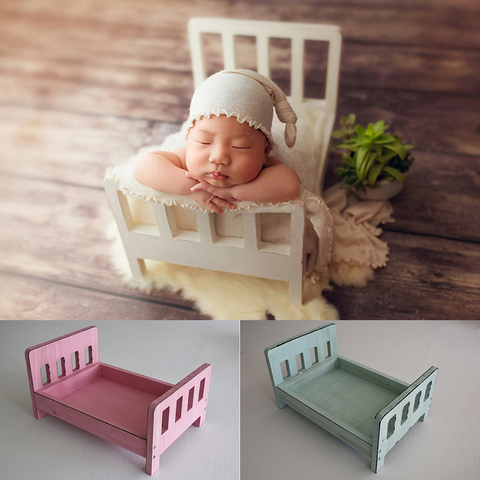 Newborn Photography Vintage Wooden Bed Baby Photoshoot Props Furniture For Studios Photo Shooting Infant Crib Studio Accessories ► Photo 1/6