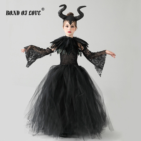 Halloween Costume for Kids Black Devil Tutu Costume Gothic Girls Fancy Tutu Dress with Feather Shawl Cosplay Costume ► Photo 1/6
