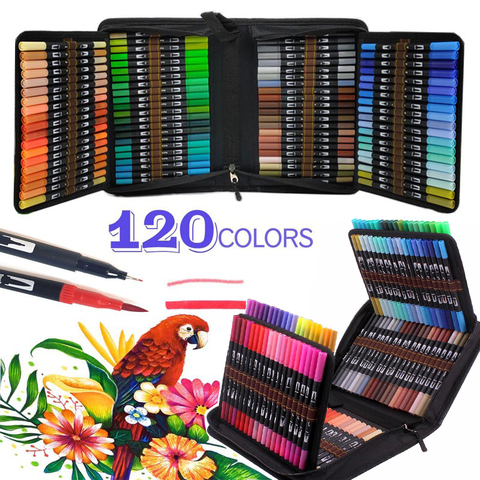 Manga 12-120 Colors Watercolor Pens, Brush Fineliner Felt Tip Art Markers, Colouring Pen for Calligraphy Drawing Sketching Color ► Photo 1/1