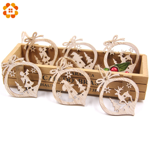 6PCS/Lot Vintage Hollow Christmas Gift Wooden Pendants Ornaments Wood Craft Christmas Tree Ornaments Decorations Kids Toys Gifts ► Photo 1/6