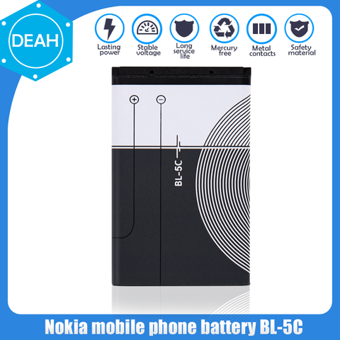 1PCS BL5C BL-5C BL 5C 3.7V Lithium Polymer Phone Battery For Nokia 1100 1110 1200 1208 1280 1600 2600 2700 3100 3110 5130 6230 ► Photo 1/6