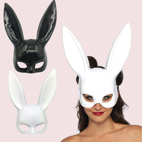 Hot Women Girl Sexy Rabbit Ears Mask Bunny Long Ears Bondage Mask Halloween Masquerade Party Cosplay Costume Props Black/White ► Photo 1/6