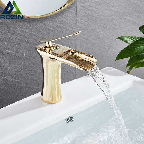 Golden Waterfall Bathroom Faucet Basin Sink Mixer Faucet Single Handle Bathroom Kitchen Cold and Hot Water Tap Chrome White Tap ► Photo 1/6