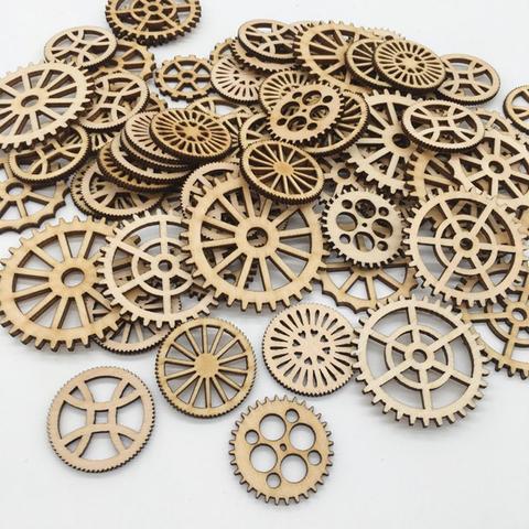 100 Pieces Mixed Size Hollow Gear Unfinished Wood Pieces Wood Embellishments Home Decoration Embellishments Scrapbooking Supply ► Photo 1/6