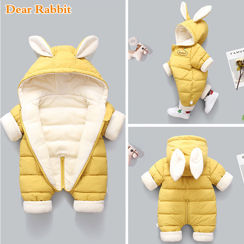 2022 new born fashion winter thicken children snowsuit cotton-padded baby girl clothes boy Plus velvet cute Jumpsuits Bodysuit ► Photo 1/6